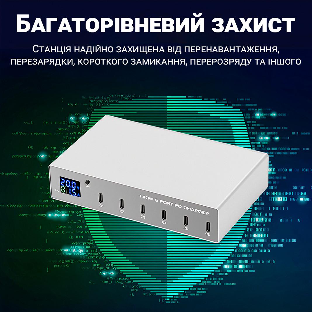 Пристрій Type-C мультизарядний Addap MCS-X6P на 6 портів з підтримкою швидкої PD 3.0 зарядки 140W - фото 10