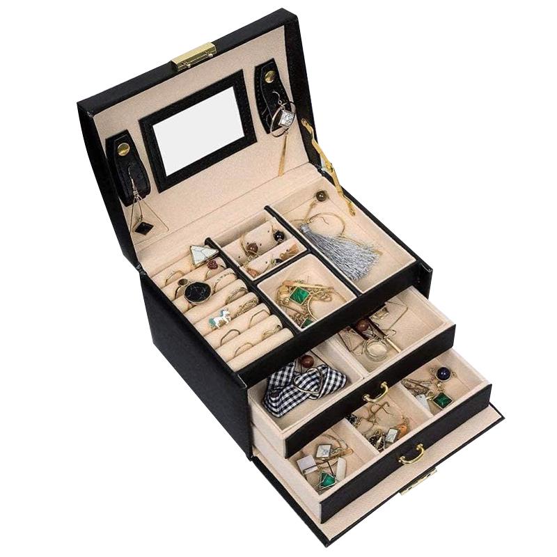 Шкатулка Casegrace SP-01111 для украшений и ювелирных изделий трехуровневая с зеркалом Black