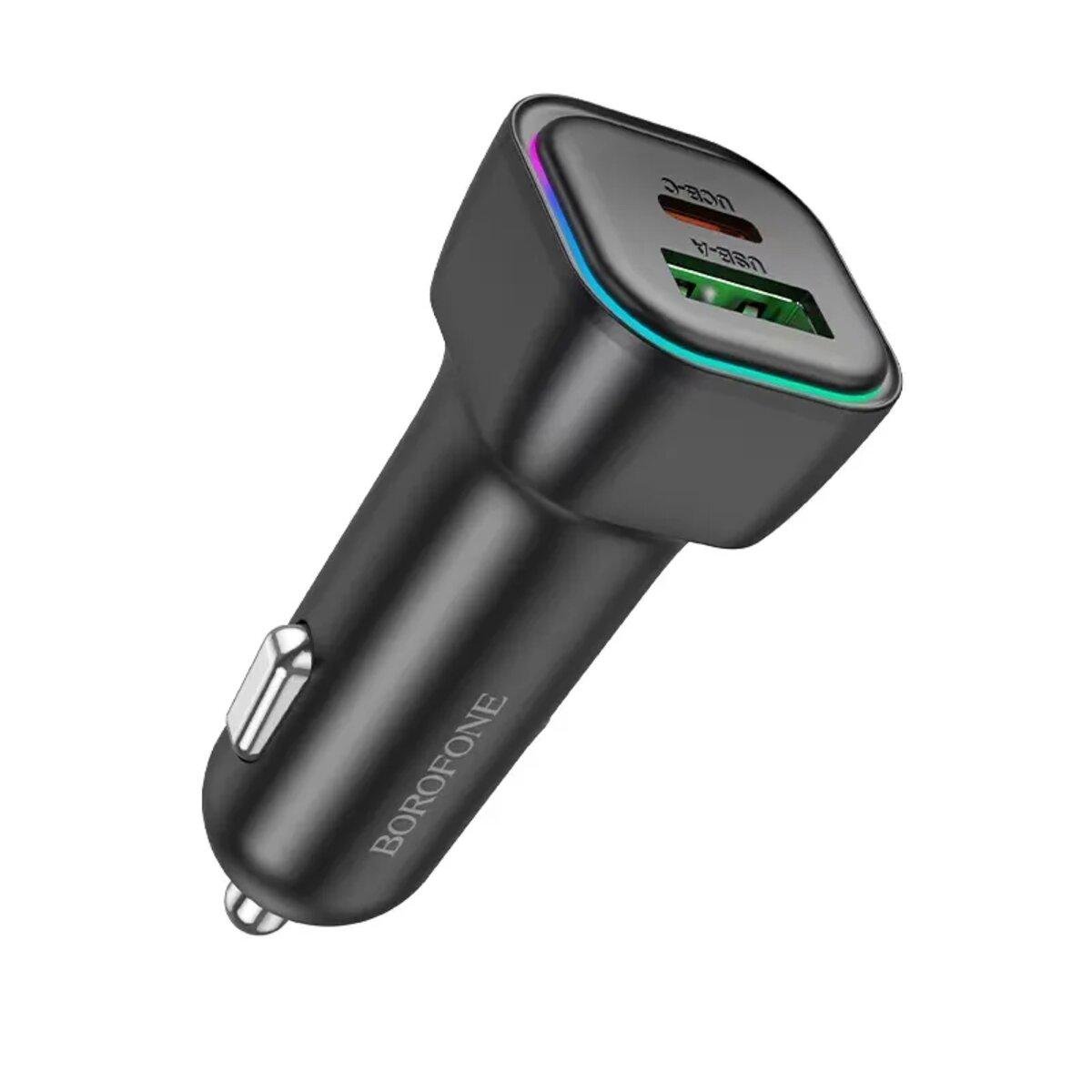 Зарядний пристрій в авто Borofone BZ28A Trophie з RGB-підсвічуванням 30 Вт USB-C/USB-A Чорний (27918592) Зарядний пристрій в авто Borofone BZ28A Trophie з RGB-підсвічуванням 30 Вт USB-C/USB-A Чорний (27918592)