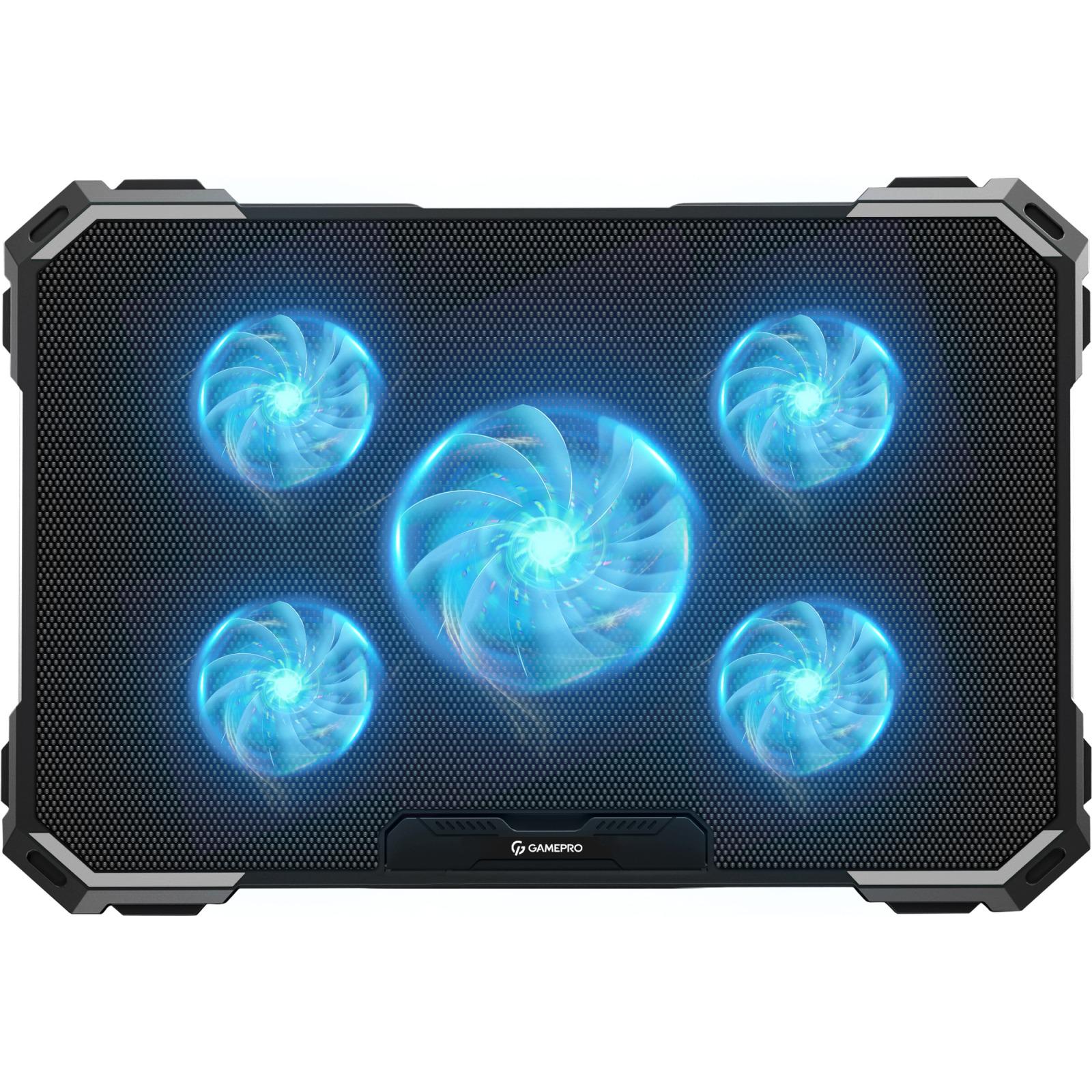 Подставка GamePro CP485 для ноутбука 5 вентиляторов USB-хаб регулируемая высота Black (628240)