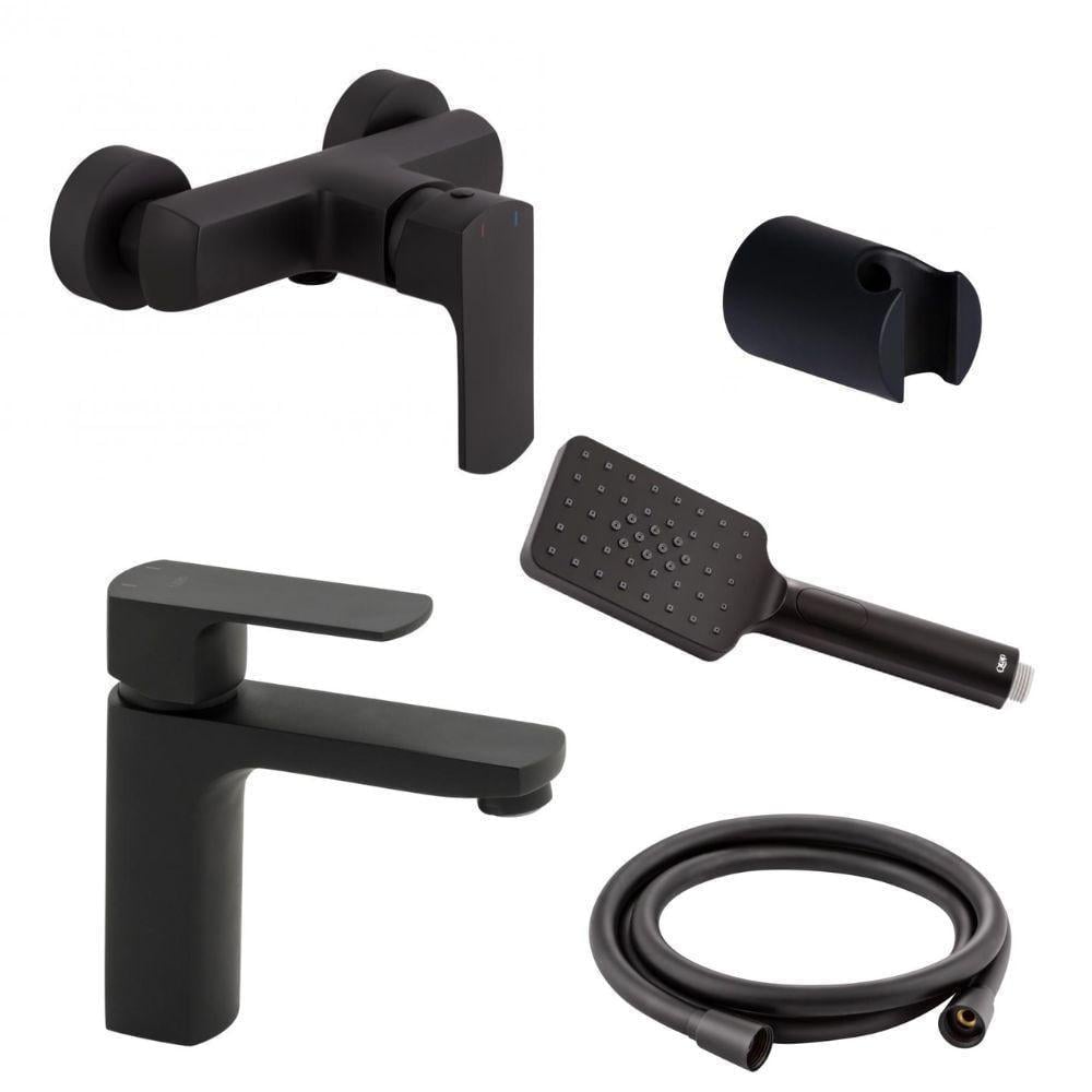 Набор смесителей Qtap 5в1 Lipno для душа с душевым гарнитуром QTLIPNO1023101CB/QTLIPNO4023101CB Черный (SD00051587)