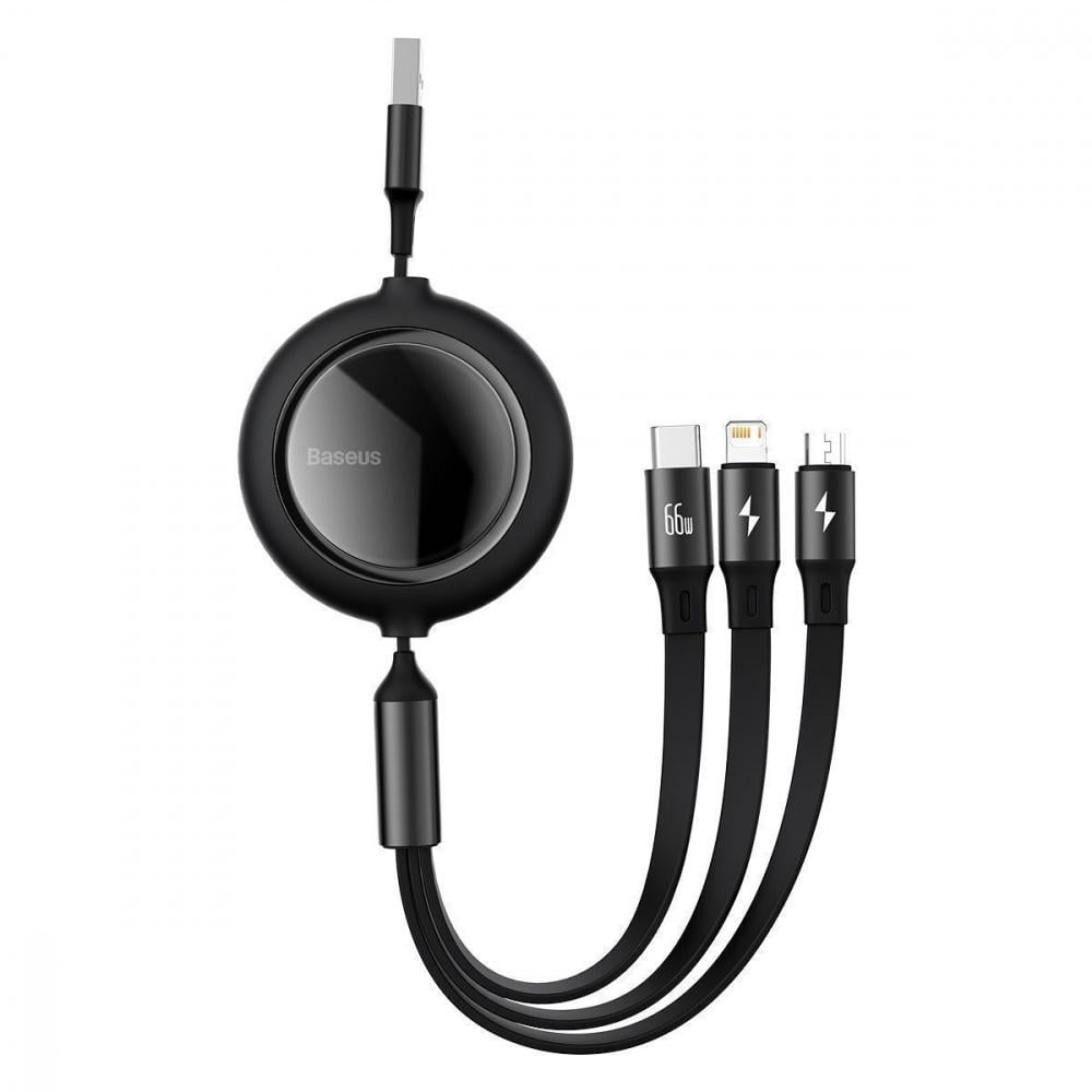 Кабель BASEUS Bright Mirror One-for-three Micro USB/Lightning/Type-C 66 W 1,2 м Чорний (42483)