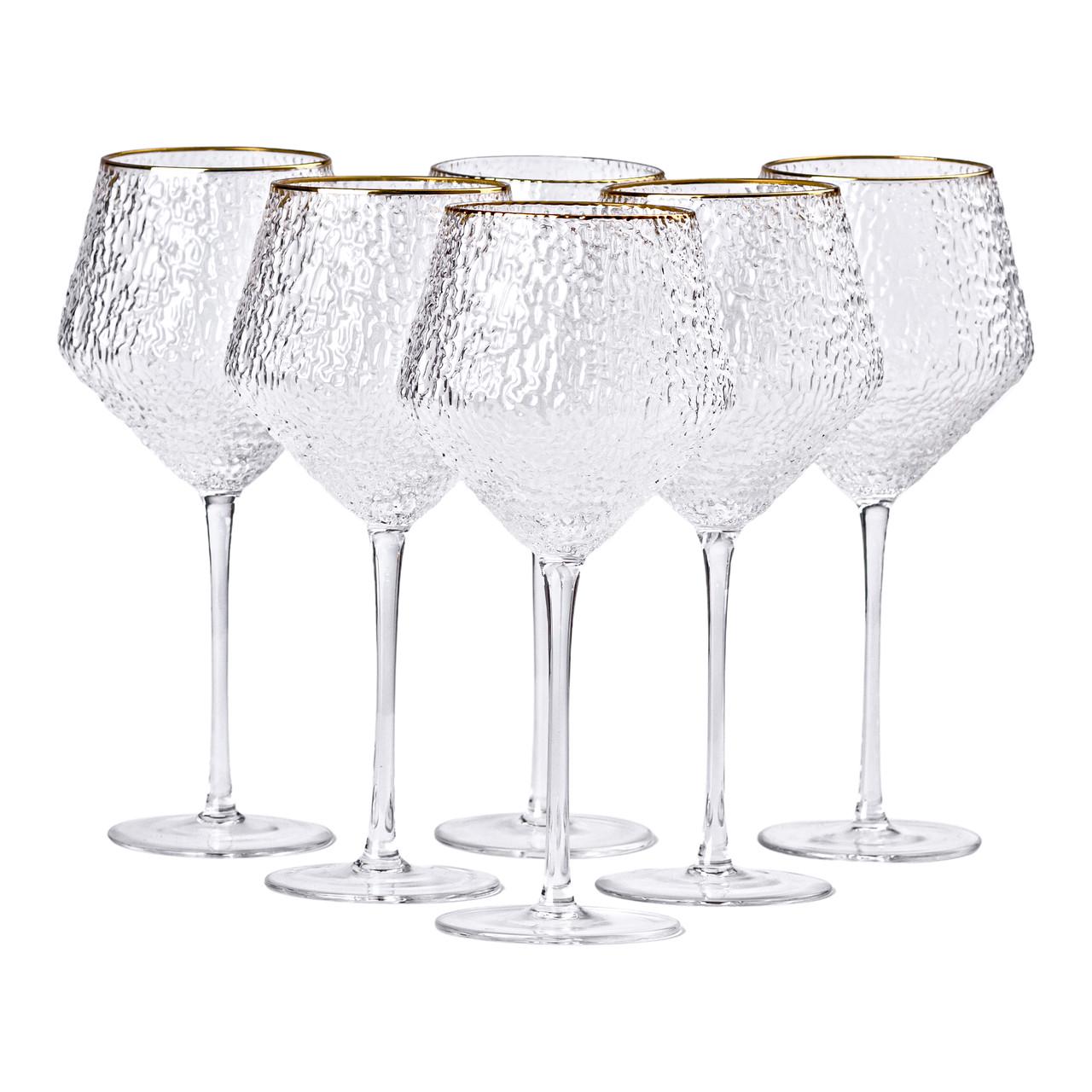 Набор фактурных бокалов с тонкой ножкой для вина 600 мл - фото 1 Набор фактурных бокалов с тонкой ножкой для вина 600 мл - фото 1
