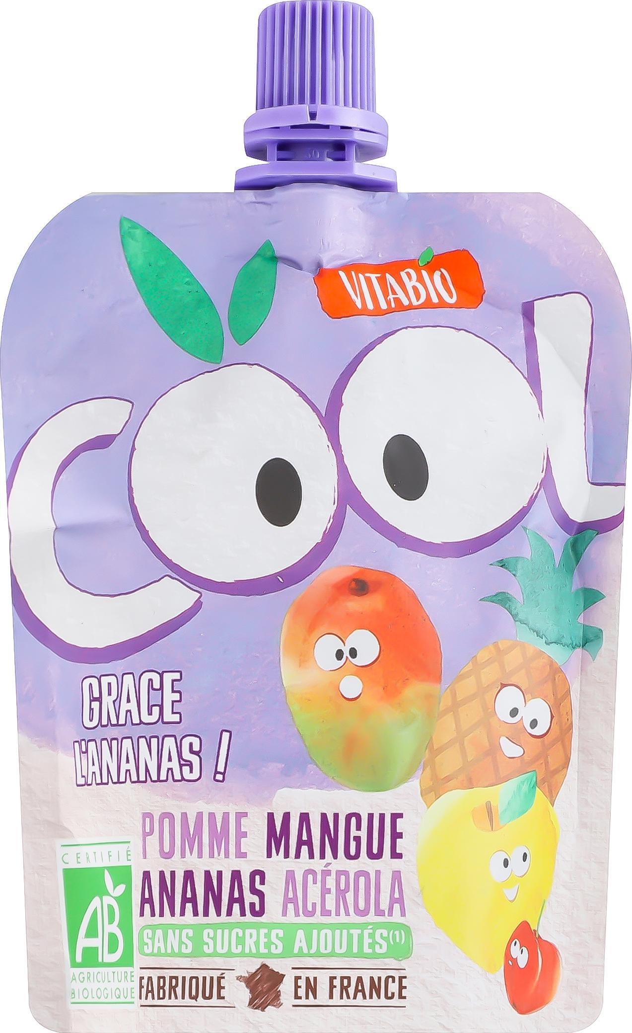 Органическое пюре Vitabio Cool Fruits с яблоком манго и ананасом для детей от 3 лет 90 г (60405) - фото 1