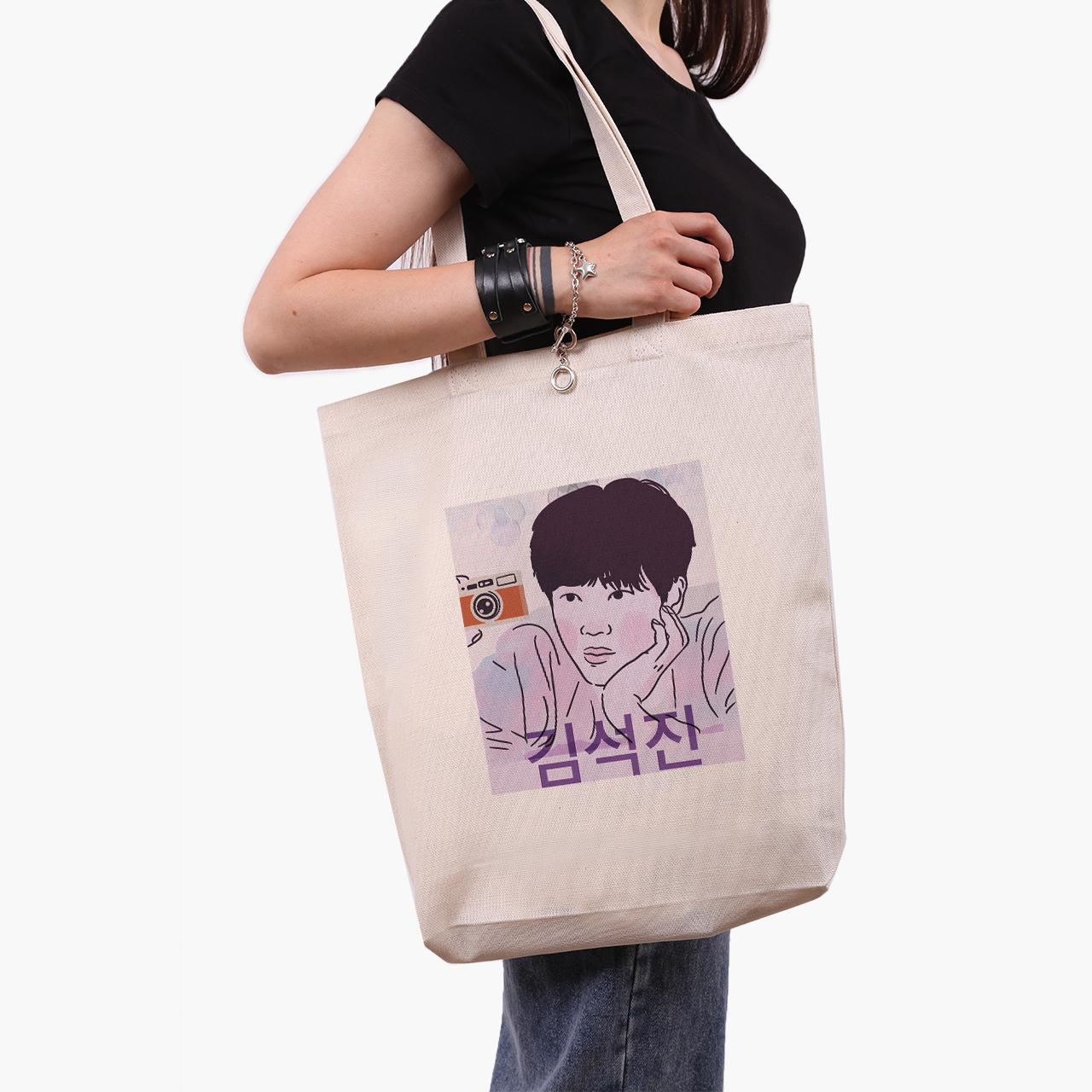 Еко сумка шоппер Kim Seok Jin BTS 41x39x8 см Бежевий (9227-3259-WTD)