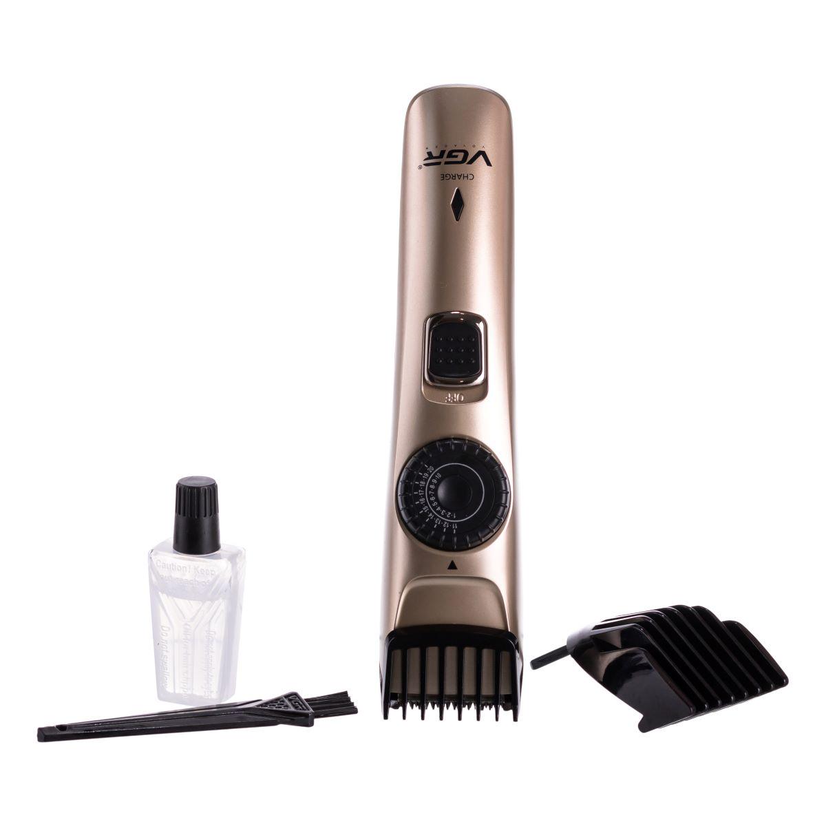 Машинка для стрижки волос и бороды VGR V-031 на аккумуляторе с насадками Золотистый (7356) - фото 3 Машинка для стрижки волос и бороды VGR V-031 на аккумуляторе с насадками Золотистый (7356) - фото 3