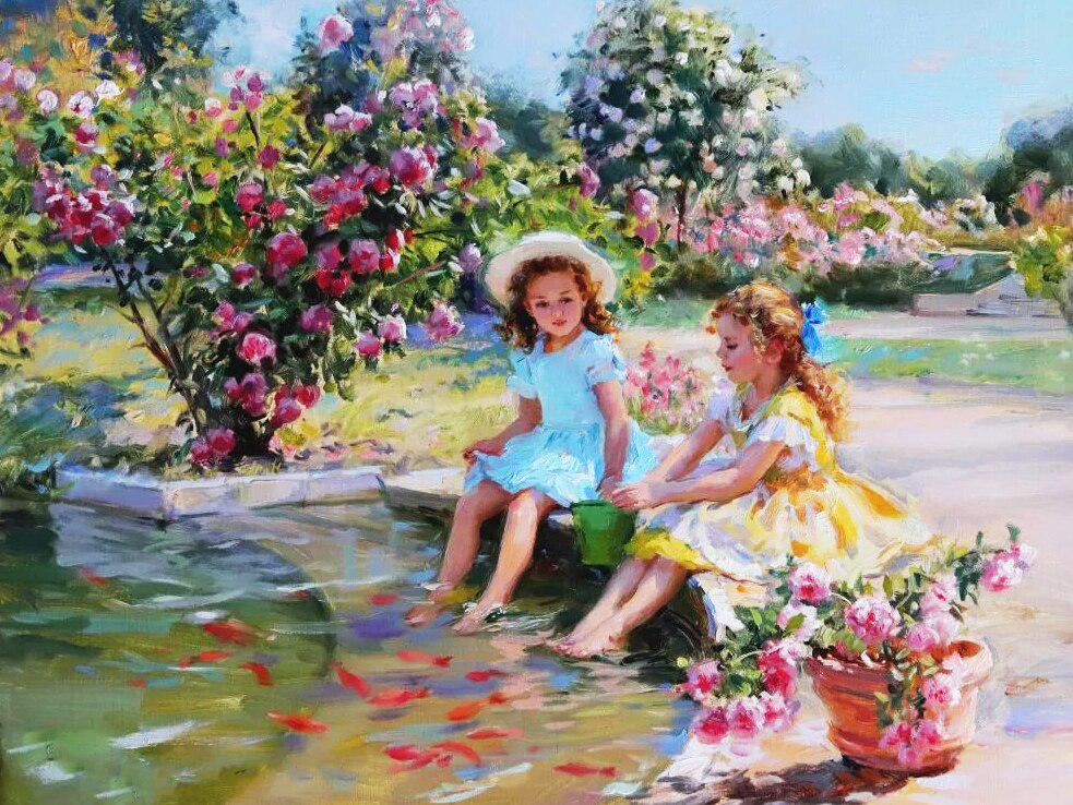 Алмазная мозаика Emerald Craft Девочки и пруд 30x40 см (23711)
