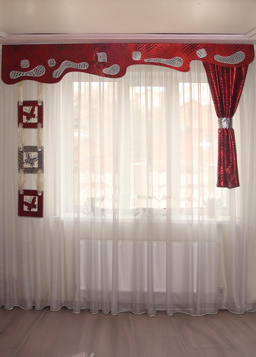 Ламбрекен жесткий Firanka Веселые картинки Бабочки 3 м Красный с черным (51ж)