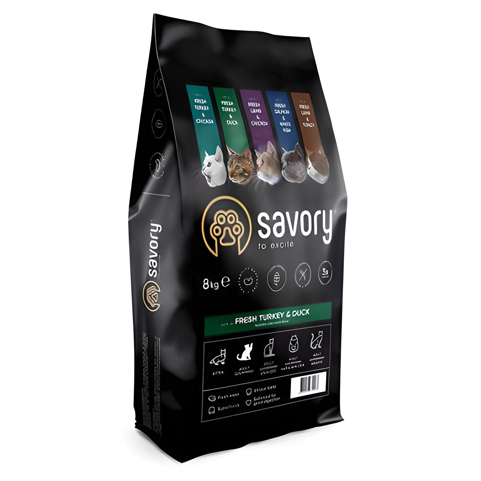 Сухой корм для взрослых капризных кошек Savory индейка и утка 8 кг (30068)