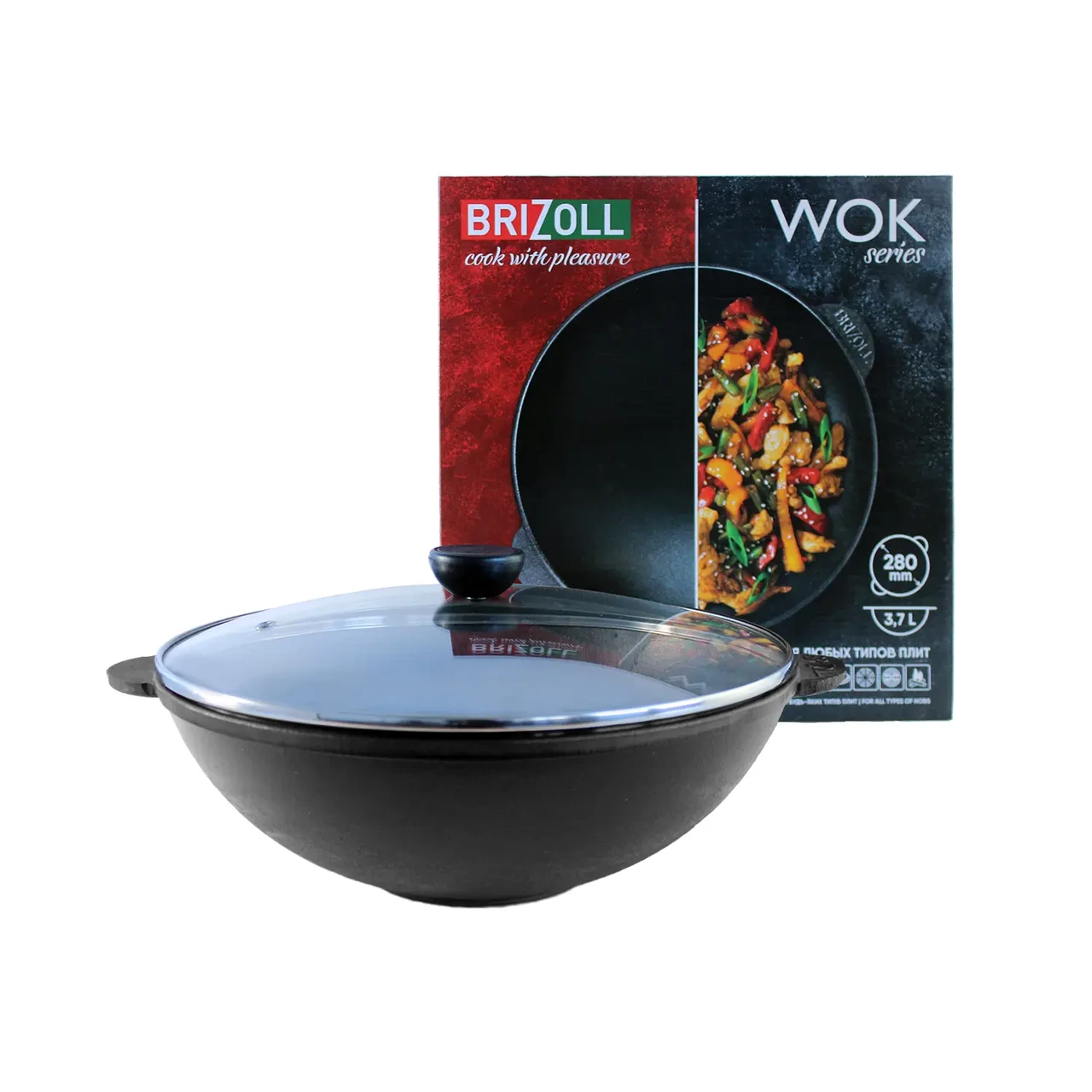 Сковорода из чугуна с крышкой WOK Brizoll W28-1 3,7 л 28 см - фото 4