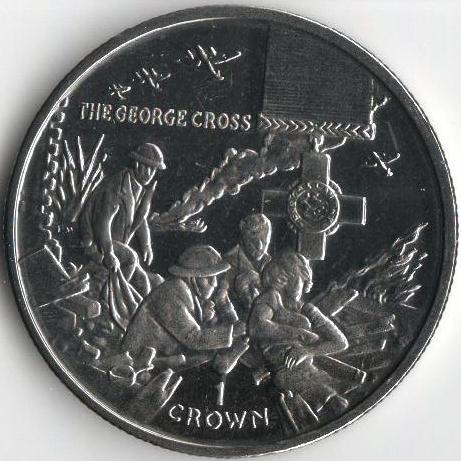 Коллекционная монета Остров Мэн 1 крона 2005 Награда Георгиевский крест UNC (KM#1228)