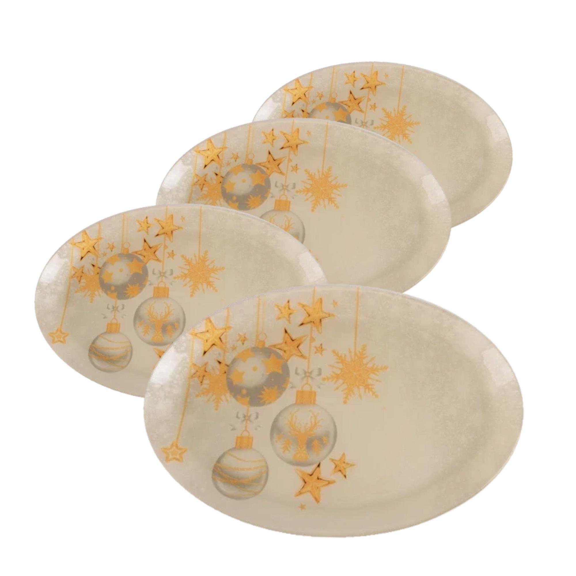 Набір овальних тарілок термостійкі з різдвяним візерунком 4 шт. 30×20 см (11111121)