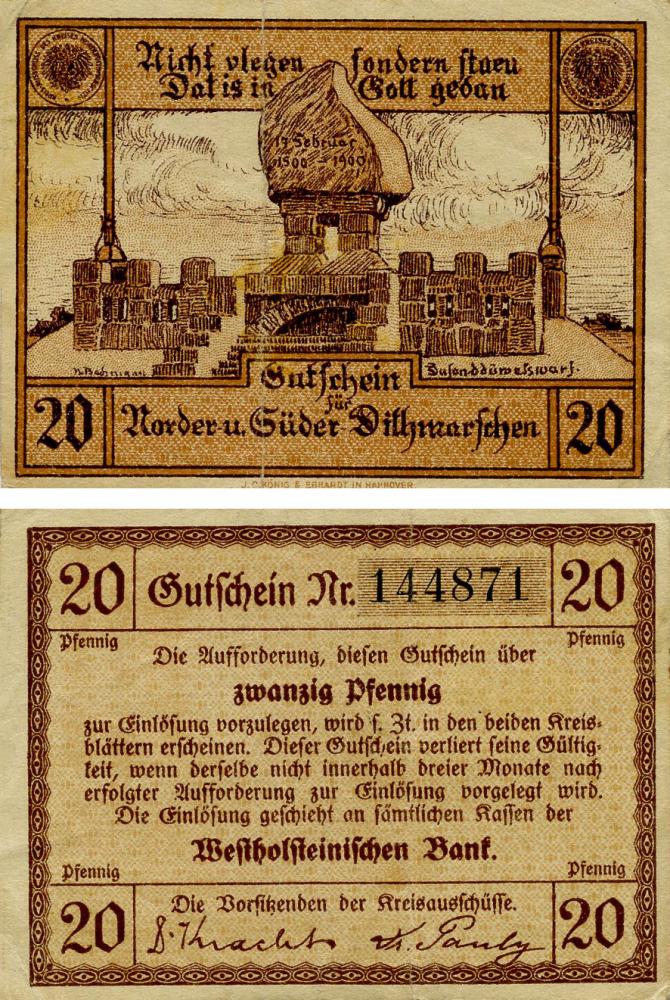 Коллекционная банкнота Германия Нотгельд 20 пфеннигов 1921 F-VF Ганновер Разновидность (Б16186)