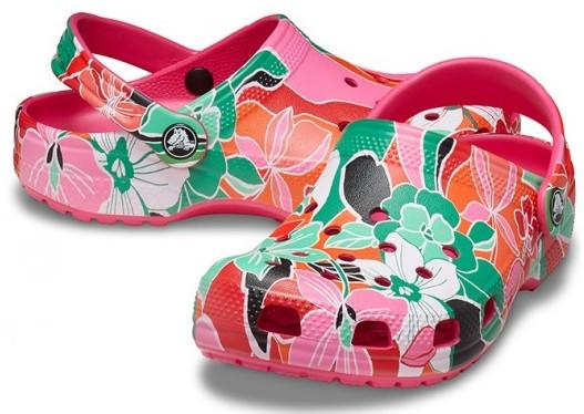 Крокси дитячі Crocs kids Classic Woodcut Floral Clog Dragon Fruit р. 33/34 Малиновий (24486)