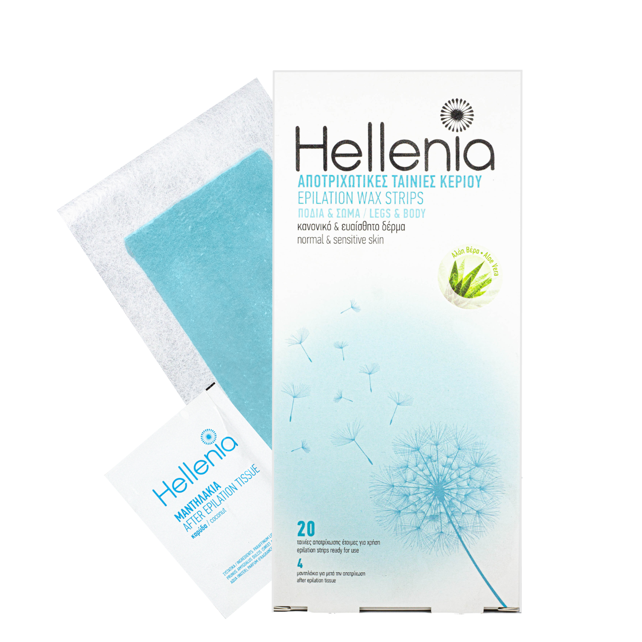 Воскові смужки для депіляції тіла та ніг Hellenia Legs&Body 20/4 з Алое вера