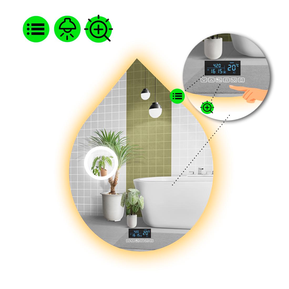 Зеркало с LED подсветкой Goccia 2 с Smart-блоком и линзой с подсветкой 60x50 см (8994647)