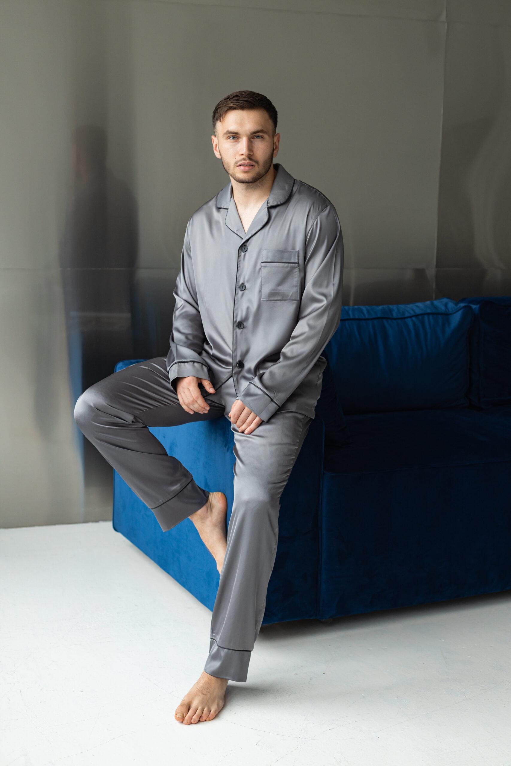 Піжама чоловіча шовкова BO.Brand L Графіт (29566) - фото 2