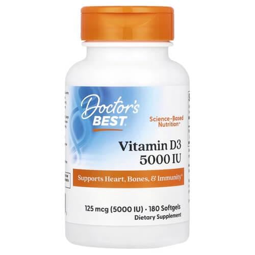 Витамин D Doctor's Best Vitamin D3 125 mcg 5000 IU 180 Softgels (DRB-0218)