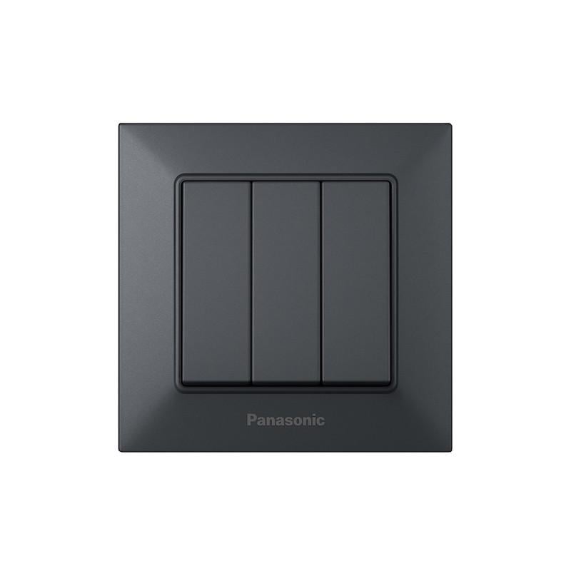 Вимикач триклавішний Panasonic Arkedia Slim з рамкою ABS Димчастий (WNTC00152DG-UA1)