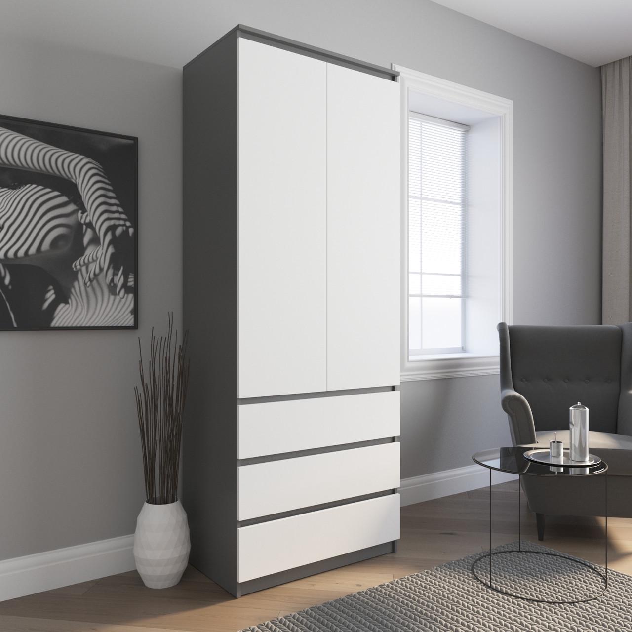 Шафа гардеробна Вайс R-9 802х500х2110 мм Антрацит/Білий фасад (30821290) - фото 1 Шафа гардеробна Вайс R-9 802х500х2110 мм Антрацит/Білий фасад (30821290) - фото 1