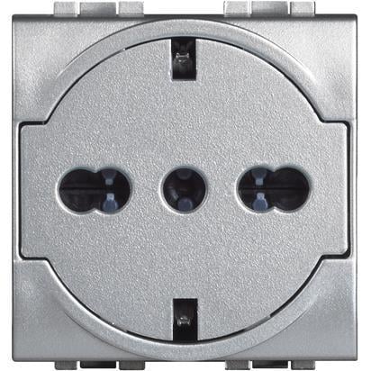 Розетка Legrand BTicino LivingLight 2К+С 16А 250В Алюминий