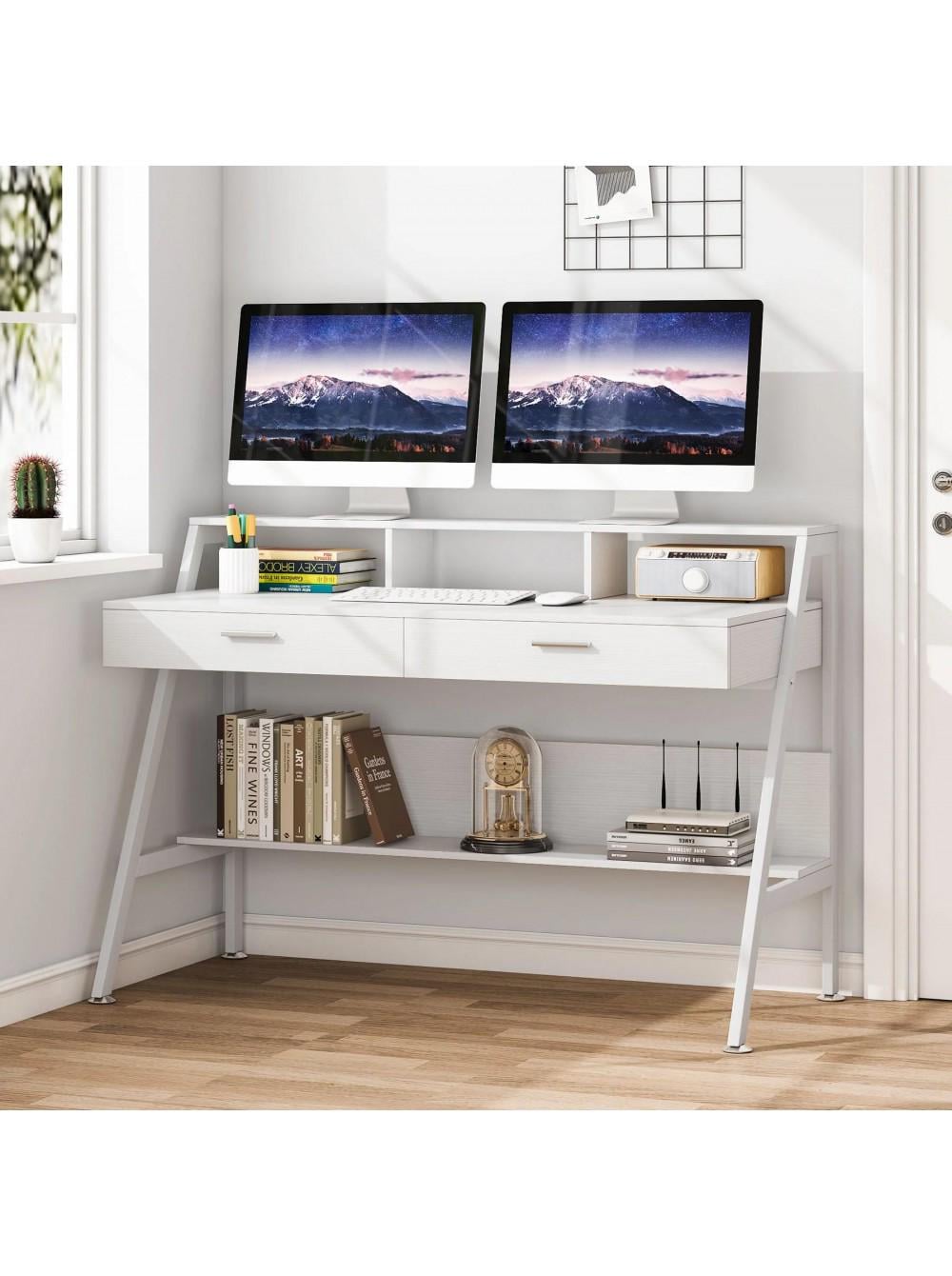 Письмовий стіл MSM з полицею для зберігання та ящиками Білий
