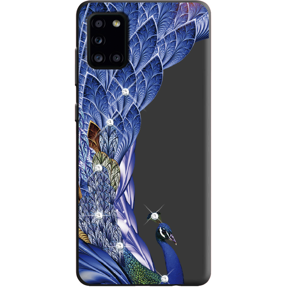 Чохол Boxface Samsung A315 Galaxy A31 Павич зі стразами Чорний силікон (39470-rs7-39889)