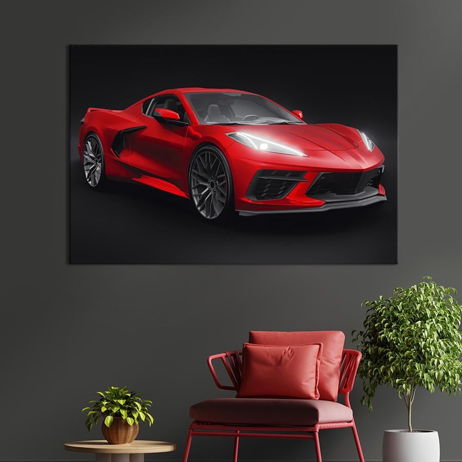 Картина на холсте Красный Chevrolet Corvette 75x50 см (1408-1)