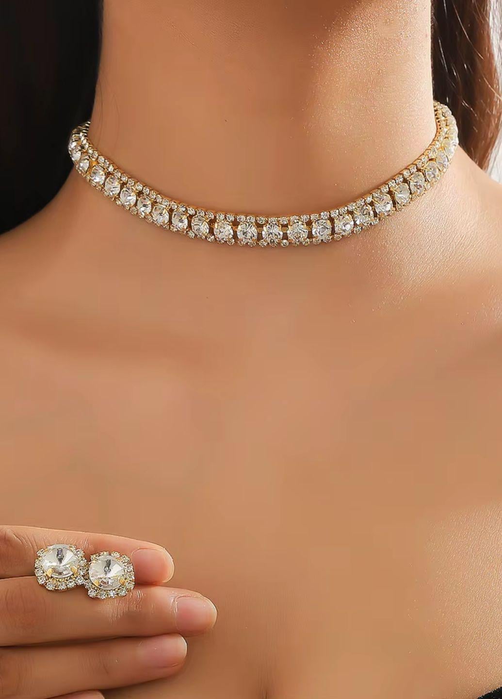 Набор серьги и колье с камушками Fashion Jewelry Золотистый (13932)