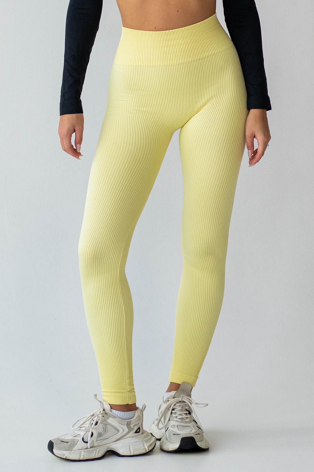 Леггинсы женские бесшовные Giulia FLEXING LEGGINGS POWER в рубчике с моделирующим швом XXS/XS Yellow-lemon grass