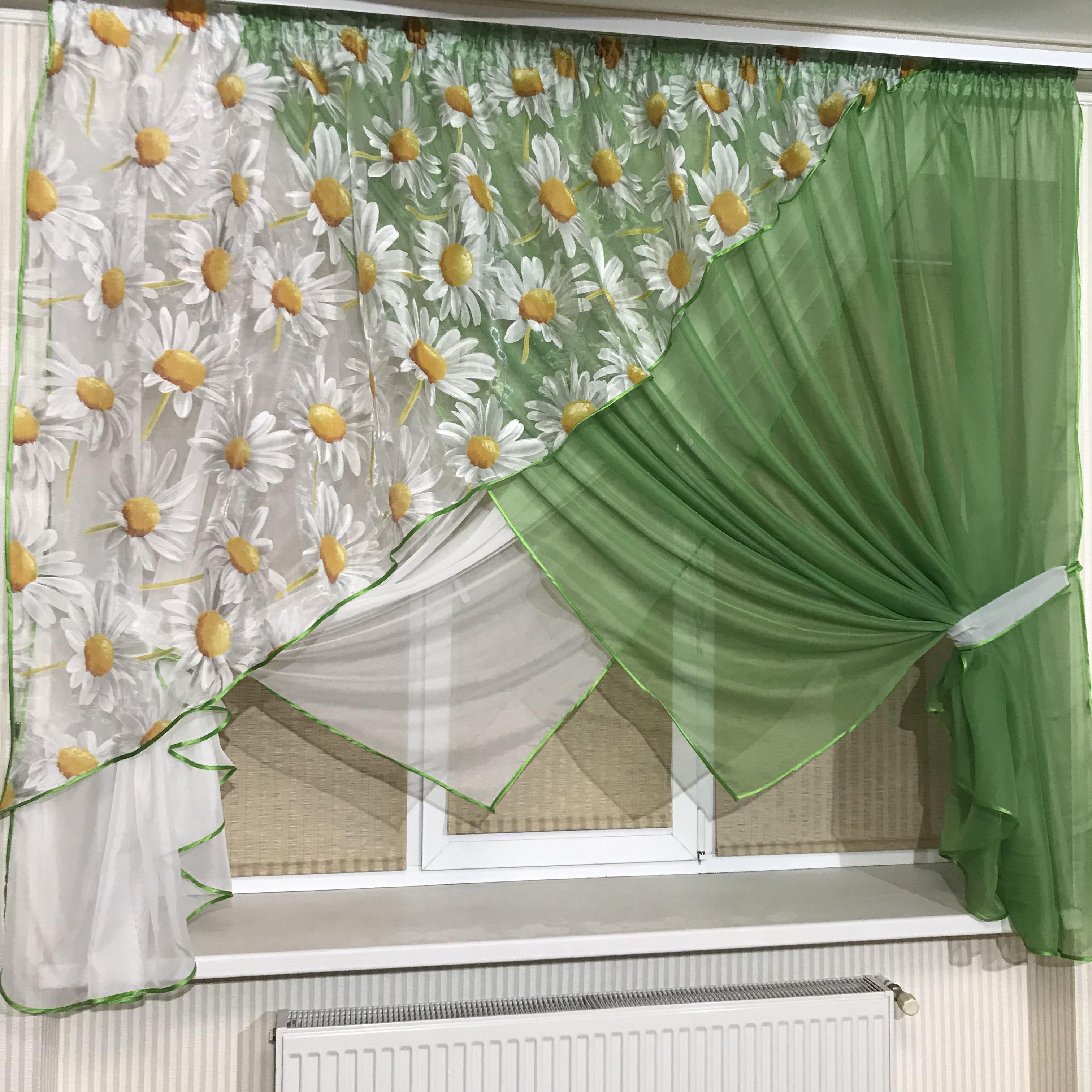 Занавеска на кухню TG Home №362 Ромашка Зеленый (362-24/913-1) - фото 3 Занавеска на кухню TG Home №362 Ромашка Зеленый (362-24/913-1) - фото 3