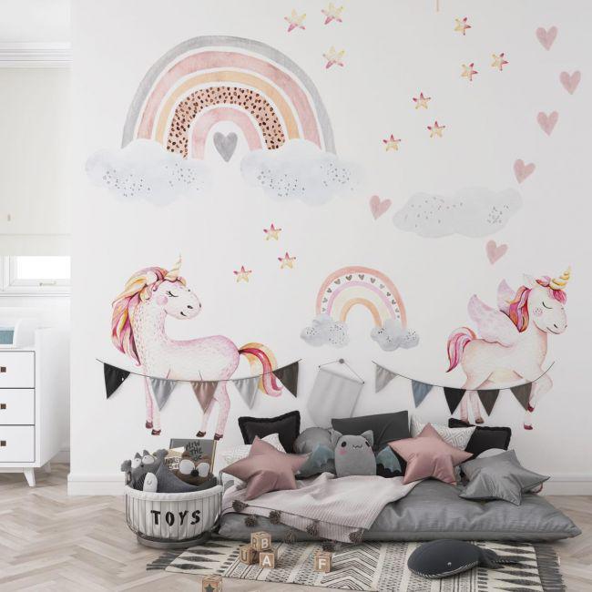 Стикеры детские на стену Радуга и Единороги Sticker Wall SW-00001006 60х120 см 3 листа 180х120 см