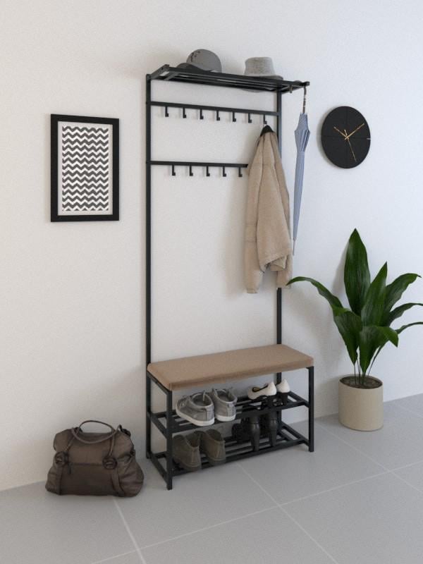 Прихожая металлическая SUNRISE-3 80 см Черный/Светло-коричневый