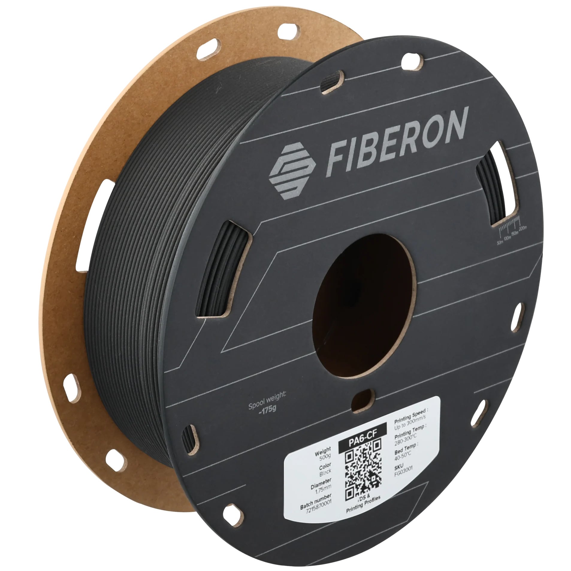 Филамент нейлоновый Fiberon PA6-CF20 с 20 % углеродного волокна 0,5 кг Black