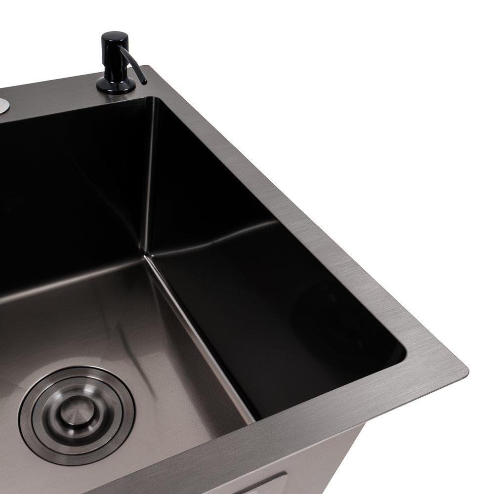 Мийка кухонна Valeso Handmade CM 58х48 R PVD круглий сифон 3,0/0,8 мм Чорний - фото 3