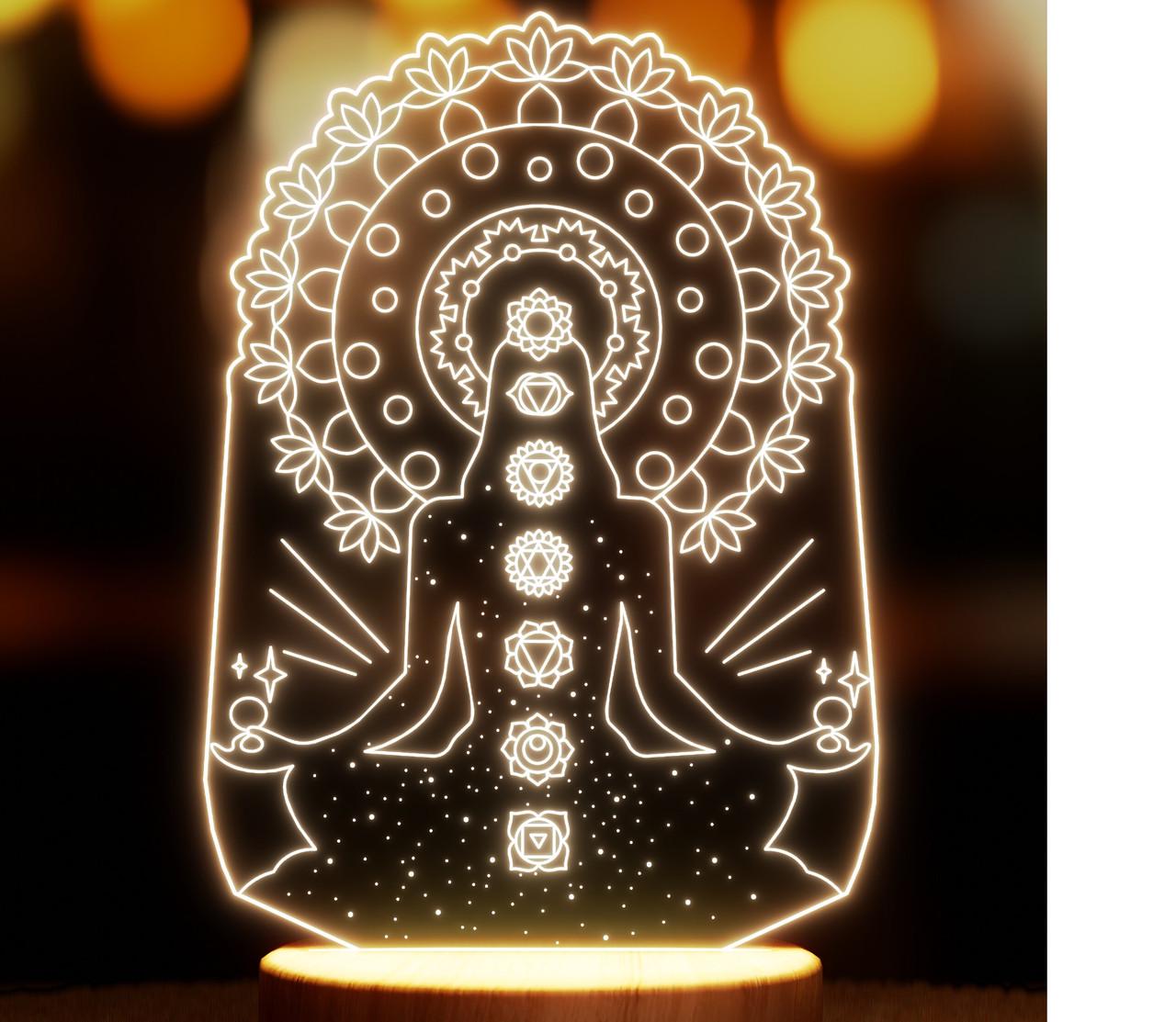 Ночник-светильник Lampic Чакры USB дерево/акрил 15х24 см Желтый (32377367)