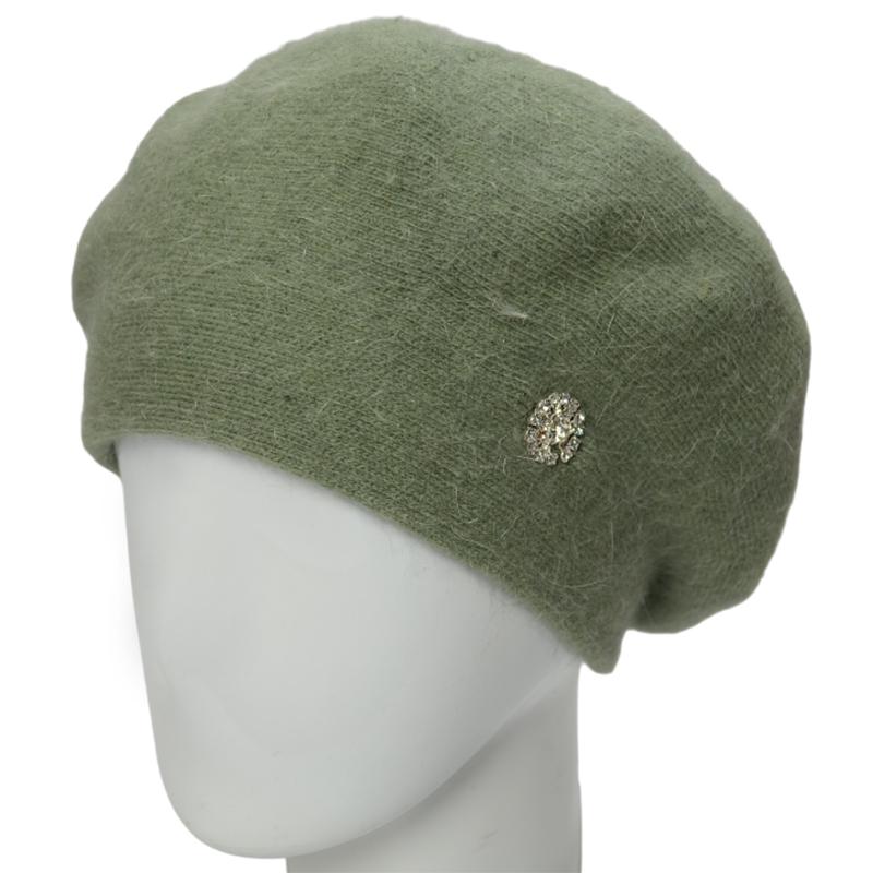 Берет женский Novita Фанни ангоровый на ножке one size Фисташковый