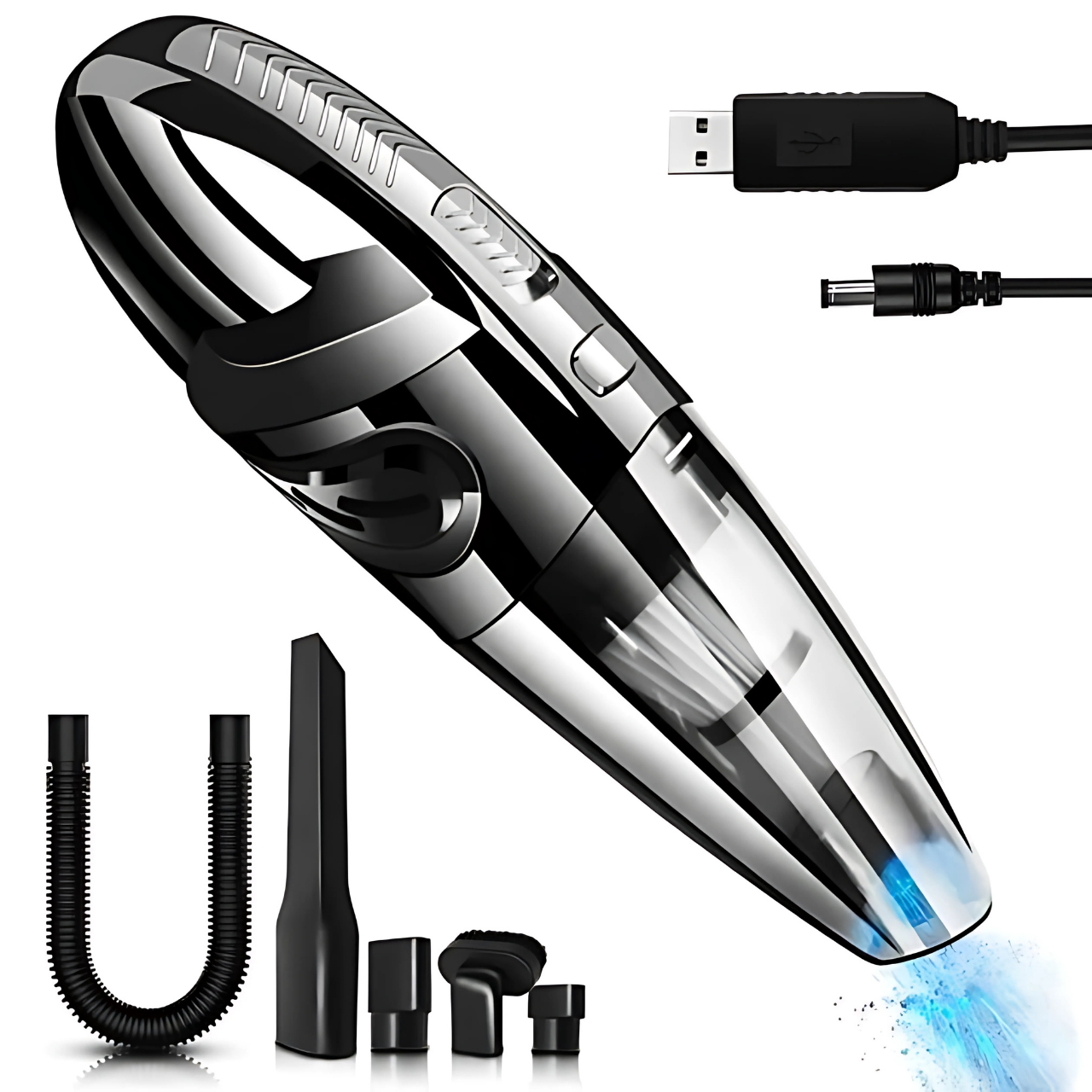 Пилосос бездротовий автомобільний для сухого/вологого прибирання в машині/будинку 5 насадок Чорний (232781464)