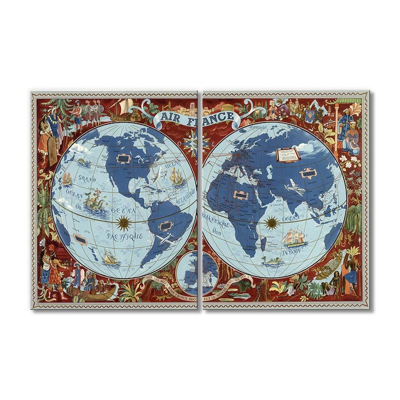 Винтажная карта Карта AIR FRANCE 2 модуля 50x75 см