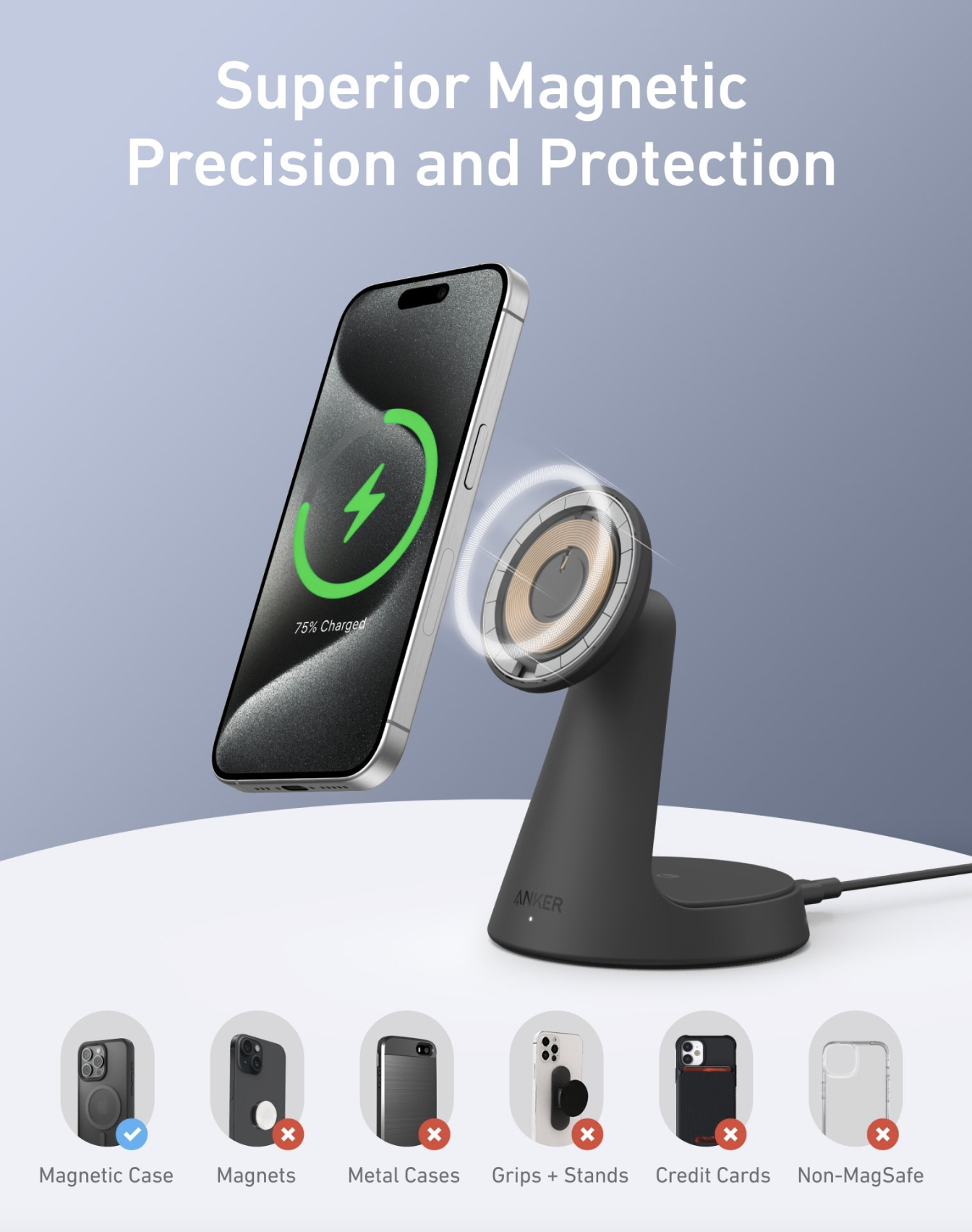 Зарядний пристрій Anker MagGo QI2 15W Wireless Charger 2in1 Dock Stand For iPhone 12-17 Series Black - фото 3 Зарядний пристрій Anker MagGo QI2 15W Wireless Charger 2in1 Dock Stand For iPhone 12-17 Series Black - фото 3