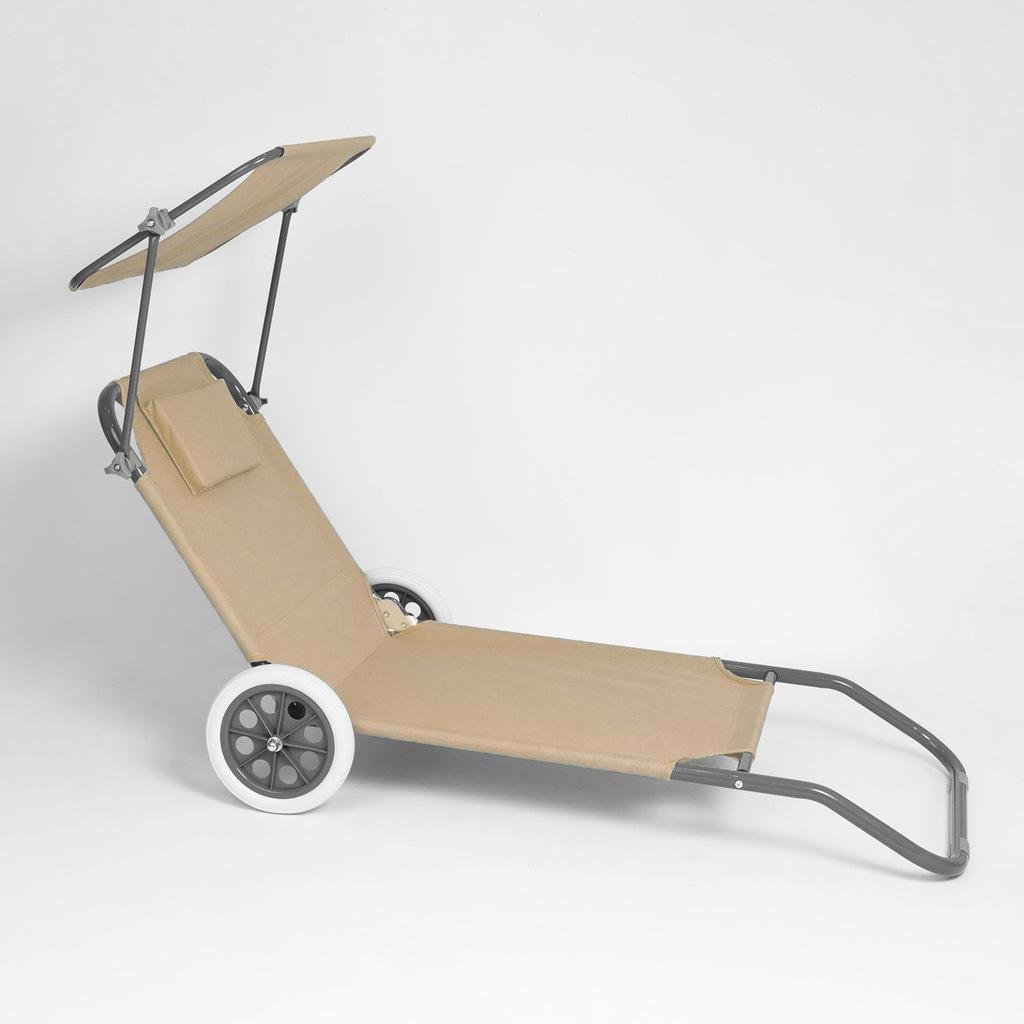 Лежак трансформер с козырьком пляжный/садовой до 120 кг Бежевый (LT2)
