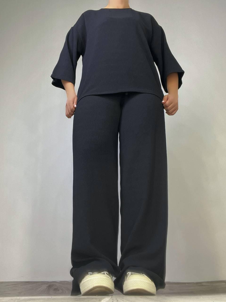 Костюм жіночий CLEW 1005-0712 жатка сорочка короткий рукав і брюки палаццо M Чорний (2003)