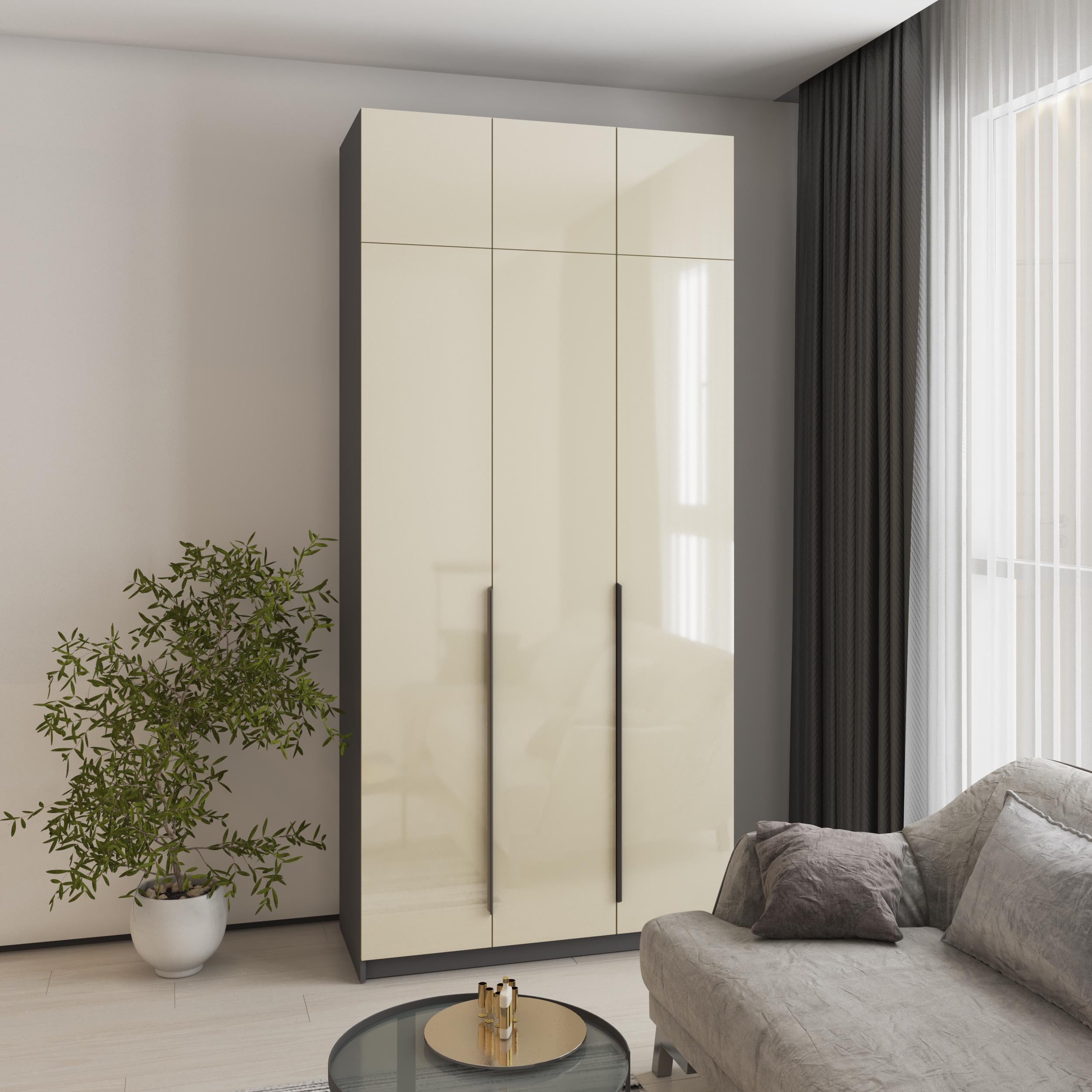 Шкаф 3-дверный с антресолью MebelStar Оскар Gloss BL-B комплект полок 120x52x260 см Антрацит/Альмонд (MBS-5431)