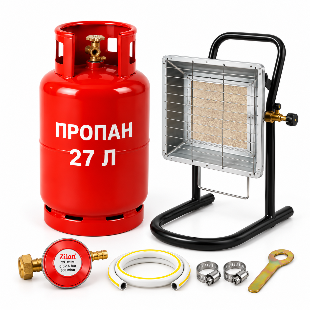 Комплект Nurgaz NG-310P балон 27 л/редуктор Zilan/шланг 1 м/2 хомути та ключ (NEW-14) Комплект Nurgaz NG-310P балон 27 л/редуктор Zilan/шланг 1 м/2 хомути та ключ (NEW-14)