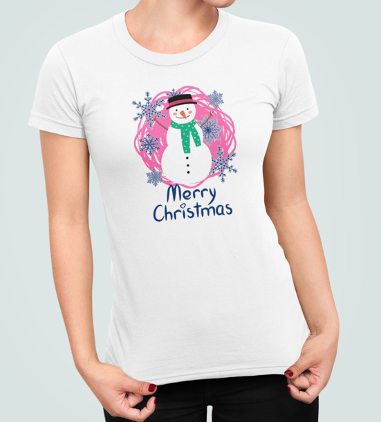 Футболка женская новогодняя Stedman с принтом Merry christmas Снеговик L Белый (НГ36.1-8)