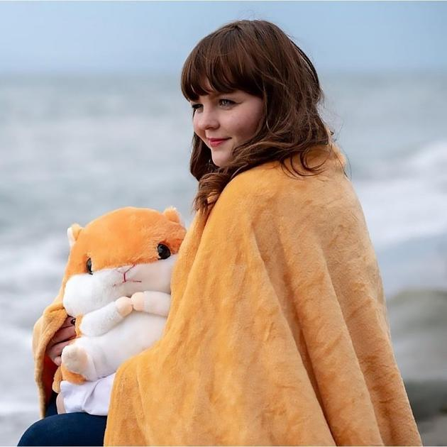 Іграшка-подушка м'яка Хом'як 38 см з пледом 110х160 см Бежевий (2117-23) - фото 5