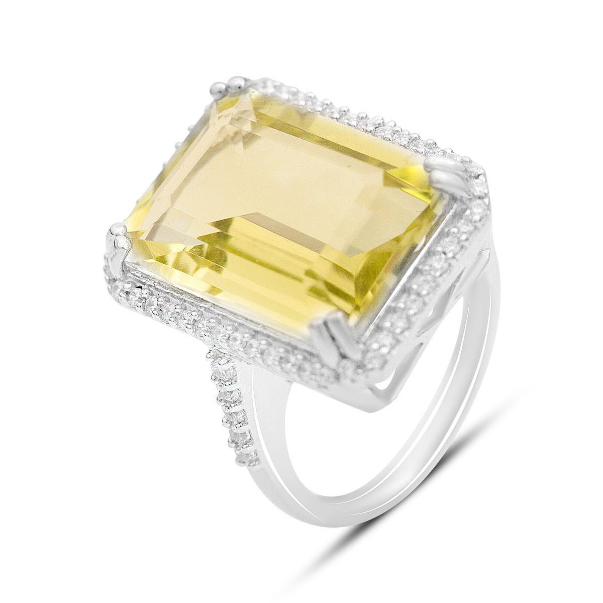 Кольцо серебряное Tiva с натуральным зеленым кварцем и фианитами 14,86 ct 8,44 г р. 19 (2162285)
