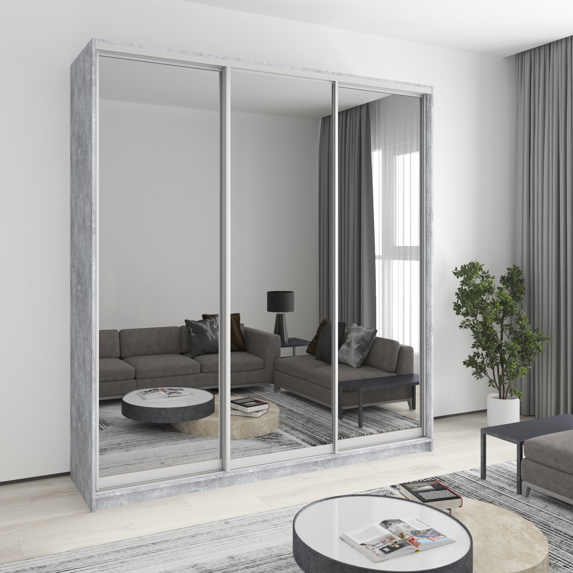 Шкаф-купе трехдверный Mebel Star Стандарт AL 220х60х240 см Бетон (MBS-1876) Шкаф-купе трехдверный Mebel Star Стандарт AL 220х60х240 см Бетон (MBS-1876)