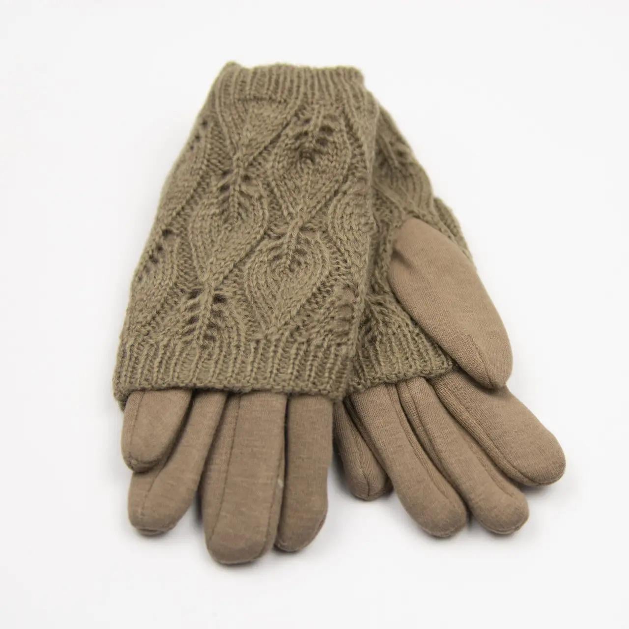 Подростковые перчатки стрейчевые для сенсорных телефонов с накидкой S Бежевый (18-1-34)
