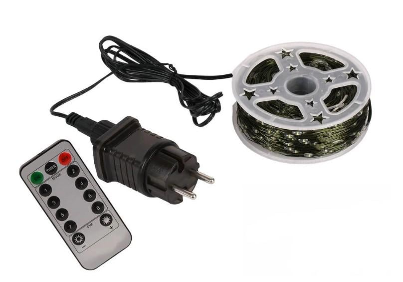 Гирлянда светодиодная Роса зеленый провод на пульте 50 м 500 Led Белый (R33987-1)